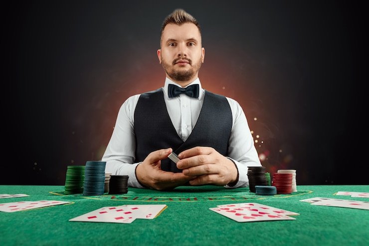 Live blackjack table with dealer and multiple seats